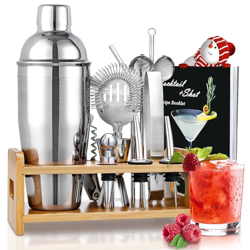 Cocktail Shaker Set aus Edelstahl (mit Rezeptbuch)