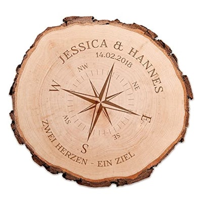Paar- und Hochzeitsgeschenk: Personalisierte Holz-Baumscheibe