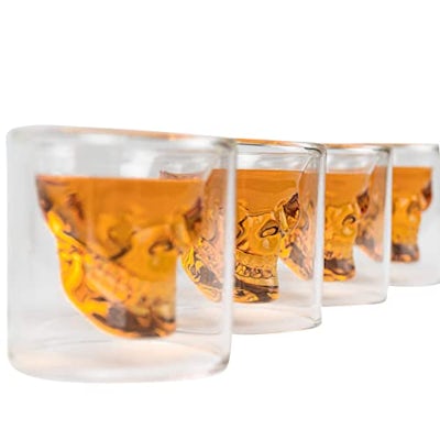 Whiskey-Karaffe-Set - Inkl. 9 Whisky-Steine, Geschenktülle und 4 Gläser, Schädel-Dekantierkaraffe