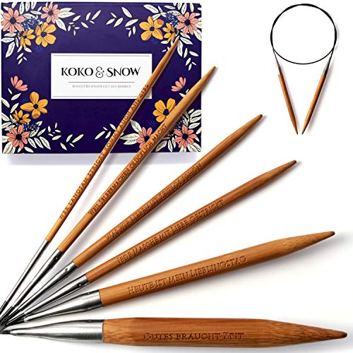 6er Rundstricknadel-Set aus Bambus mit eingravierten Sprüchen